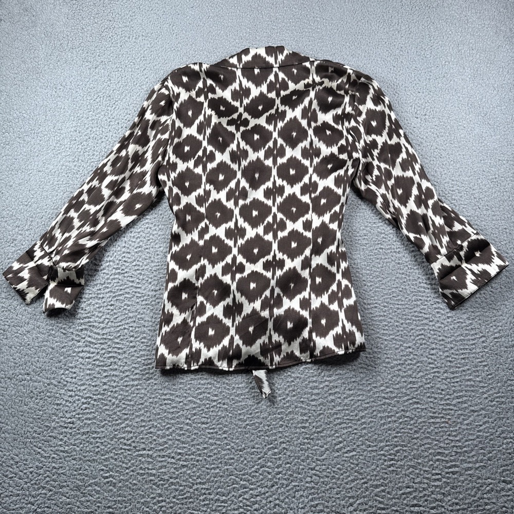 Lafayette 148 Silk Top Womens 4 Button Up 3/4 Sleeve Tie Front‎ Animal Career - Picture 9 of 14